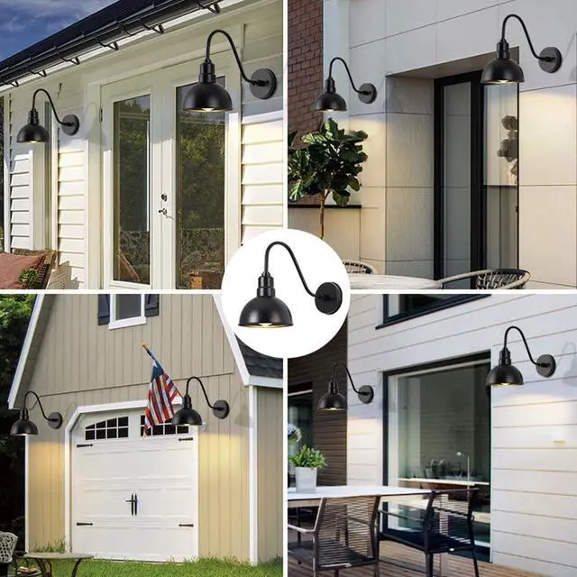 Alt view image 5 of 7 - IP54 Waterproof Outdoor Wall Lights Vintage Gooseneck Wall Sconce 16 Inch Black Wall Mount Porch Lights Farmhouse Exterior Barn Fixture for Garage Patio Doorway