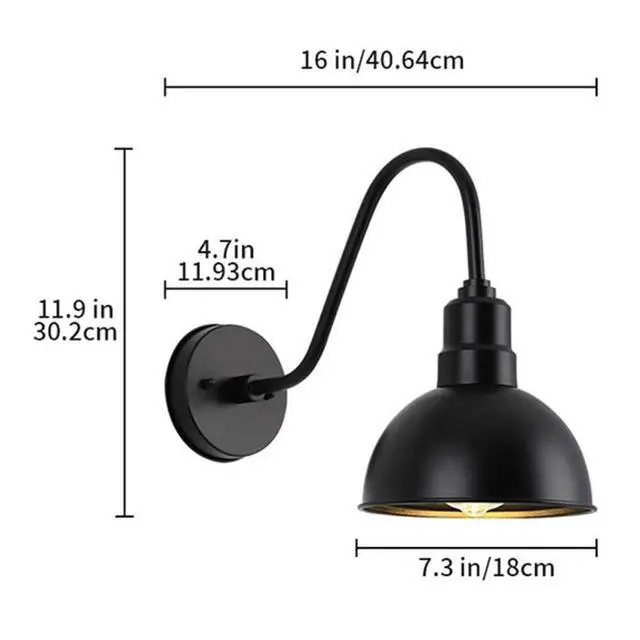 Alt view image 7 of 7 - IP54 Waterproof Outdoor Wall Lights Vintage Gooseneck Wall Sconce 16 Inch Black Wall Mount Porch Lights Farmhouse Exterior Barn Fixture for Garage Patio Doorway