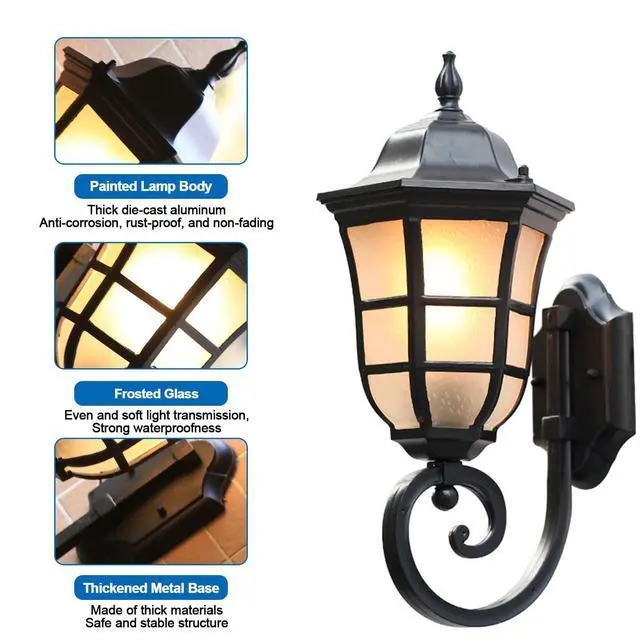 Alt view image 6 of 7 - Outdoor Wall Lanterns for Porch Patio Entryway Doorway Garage Aluminum Waterproof Exterior Wall Lights 17.7 inch Large Outdoor Light Fixtures with Frosted Glass Shade E26 Base