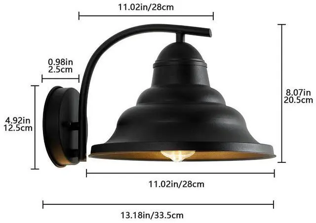 Alt view image 7 of 7 - Vintage Gooseneck Wall Sconce IP65 Waterproof Porch Wall Light Fixtures Wall Mount Farmhouse Barn Light Black Iron Exterior Wall Lamps for Garage, Patio Doorway