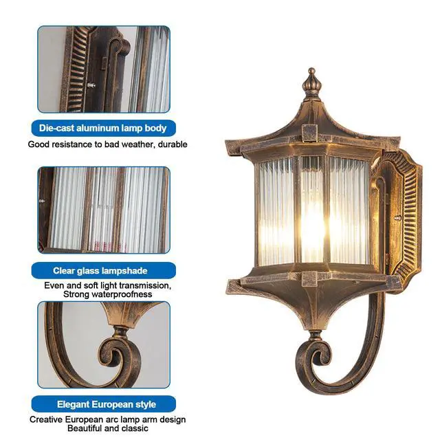 Alt view image 6 of 7 - European Exterior Wall Lanterns Waterproof Anti-Rust Aluminum Outdoor Wall Lights 17.7" Large Porch Lights E26 Socket Wall Lamps for Front Door Garage Patio