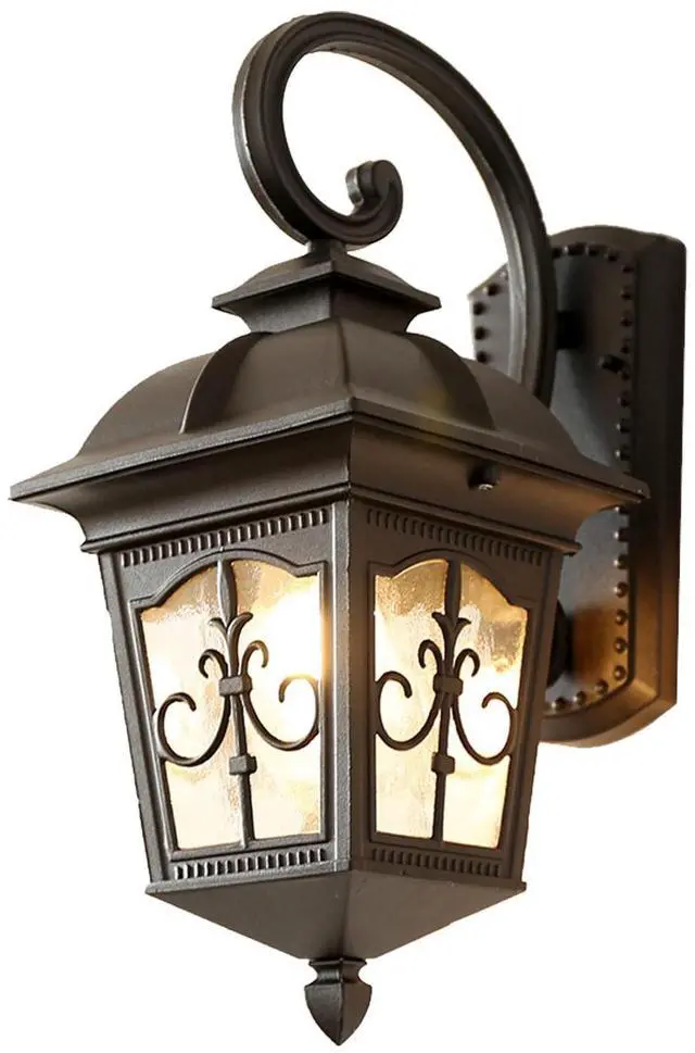 Main image of 21.2" Large Waterproof Outdoor Wall Lantern Black Anti-Rust Aluminum Porch Lights Sconces with Water Pattern Glass European Vintage Exterior Light Fixtures for Porch Garage Patio