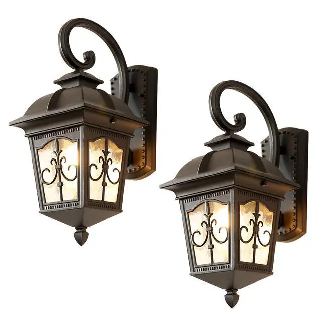 Main image of 21.2" Large Waterproof Outdoor Wall Lantern Black Anti-Rust Aluminum Porch Lights Sconces with Water Pattern Glass European Vintage Exterior Light Fixtures for Porch Garage Patio