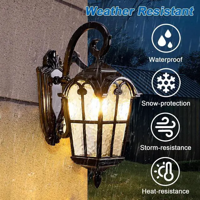 Alt view image 3 of 7 - Outdoor Wall Light Fixtures Exterior Waterproof Porch Wall Lanterns Anti-Rust Aluminum Outdoor Wall Light 17" Black Exterior Light Fixtures for House Front Door Garage