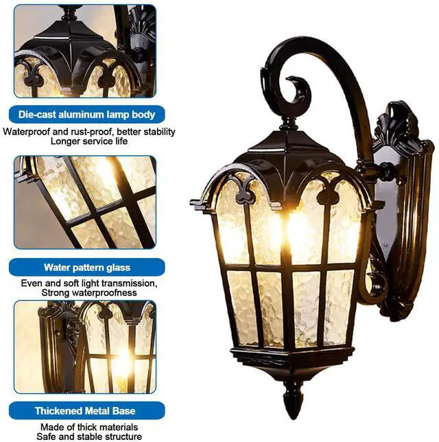 Alt view image 5 of 7 - Outdoor Wall Light Fixtures Exterior Waterproof Porch Wall Lanterns Anti-Rust Aluminum Outdoor Wall Light 17" Black Exterior Light Fixtures for House Front Door Garage