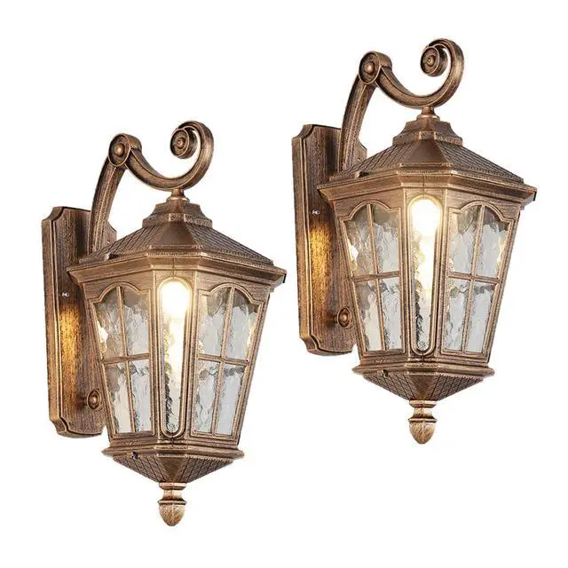 Main image of Vintage Outdoor Wall Light Waterproof Exterior Porch Wall Lanterns Wall Mounted Fixture with Water Ripple Glass for House Front Porch Patio