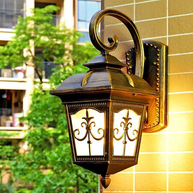 Alt view image 2 of 7 - 21.2" Large Waterproof Outdoor Wall Lantern Black Anti-Rust Aluminum Porch Lights Sconces with Water Pattern Glass European Vintage Exterior Light Fixtures for Porch Garage Patio