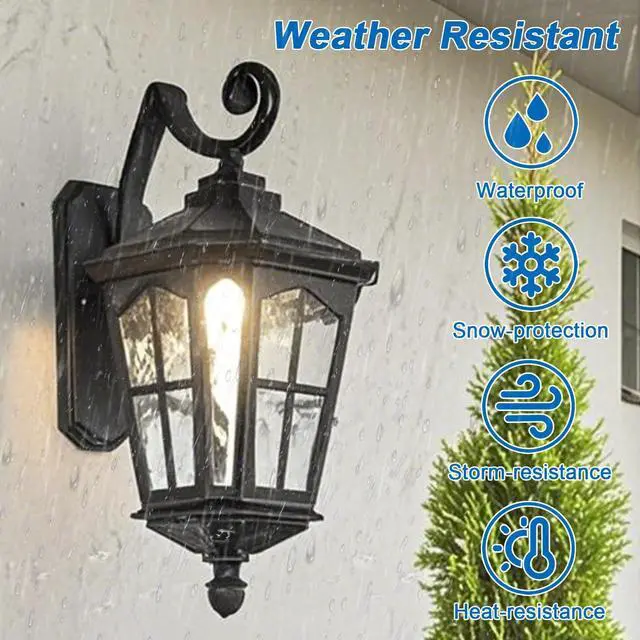Alt view image 2 of 7 - Vintage Outdoor Wall Light Waterproof Exterior Porch Wall Lanterns Wall Mounted Fixture with Water Ripple Glass for House Front Porch Patio