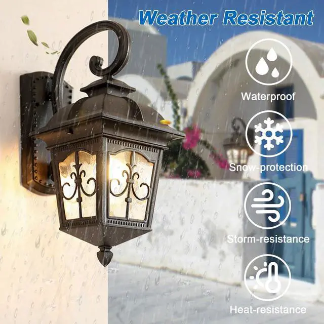 Alt view image 3 of 7 - 21.2" Large Waterproof Outdoor Wall Lantern Black Anti-Rust Aluminum Porch Lights Sconces with Water Pattern Glass European Vintage Exterior Light Fixtures for Porch Garage Patio