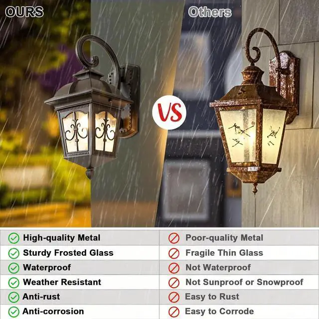 Alt view image 4 of 7 - 21.2" Large Waterproof Outdoor Wall Lantern Black Anti-Rust Aluminum Porch Lights Sconces with Water Pattern Glass European Vintage Exterior Light Fixtures for Porch Garage Patio