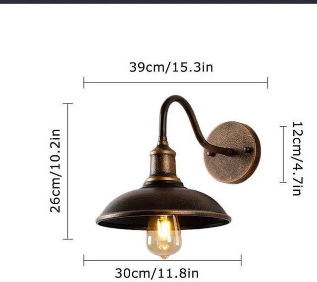 Alt view image 7 of 7 - Outdoor Gooseneck Barn Light Anti-Rust Waterproof Wall Mount Wall Sconce 15.3 Inch Bronze Vintage Wall Lights Farmhouse Exterior Wall Lighting Luminaire(E26/E27 Base)