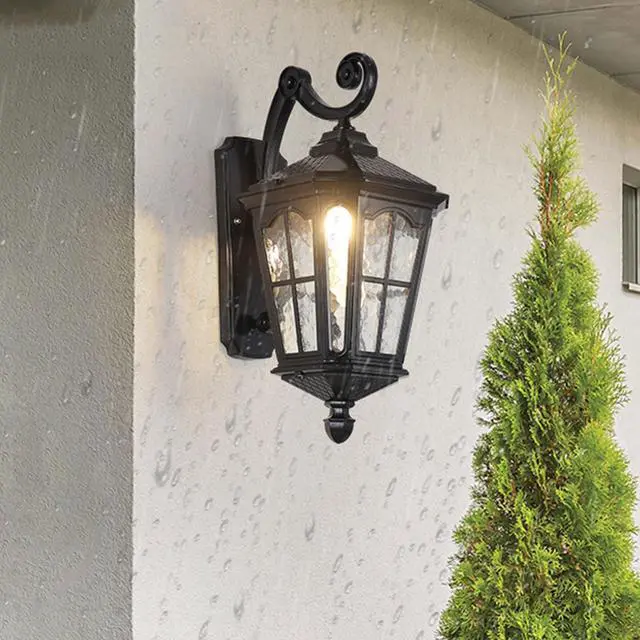 Alt view image 5 of 7 - Vintage Outdoor Wall Light Waterproof Exterior Porch Wall Lanterns Wall Mounted Fixture with Water Ripple Glass for House Front Porch Patio