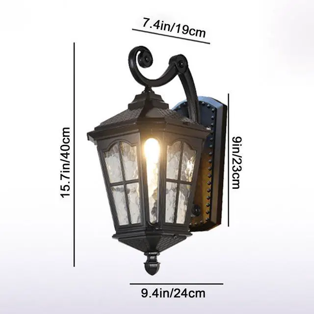 Alt view image 7 of 7 - Vintage Outdoor Wall Light Waterproof Exterior Porch Wall Lanterns Wall Mounted Fixture with Water Ripple Glass for House Front Porch Patio