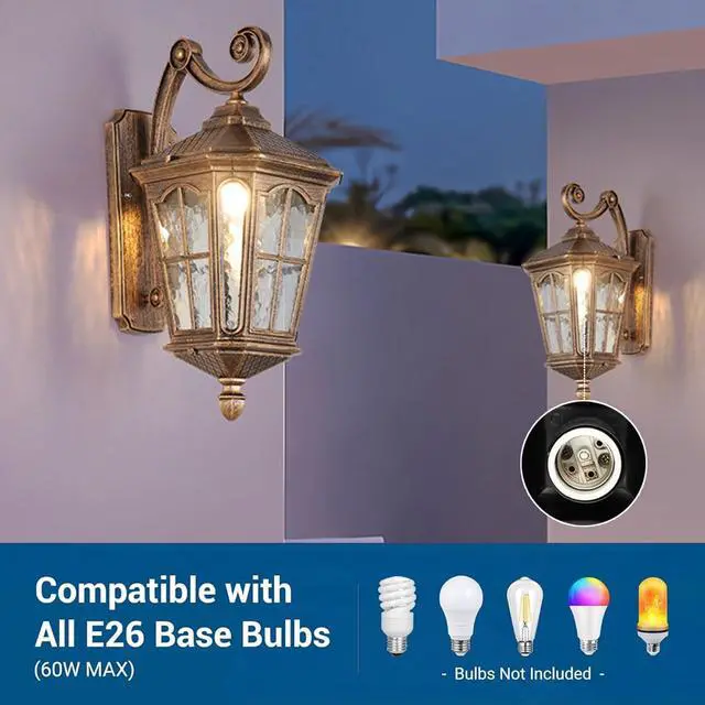 Alt view image 4 of 7 - Vintage Outdoor Wall Light Waterproof Exterior Porch Wall Lanterns Wall Mounted Fixture with Water Ripple Glass for House Front Porch Patio