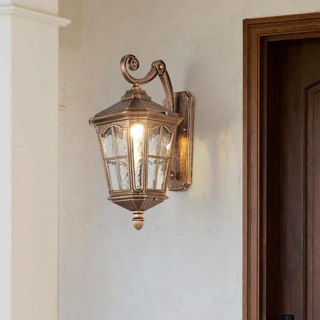 Alt view image 5 of 7 - Vintage Outdoor Wall Light Waterproof Exterior Porch Wall Lanterns Wall Mounted Fixture with Water Ripple Glass for House Front Porch Patio