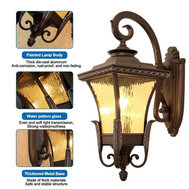 Alt view image 6 of 7 - Outdoor Wall Lanterns 16" Waterproof Porch Wall Lights Aluminum Retro Exterior Lighting Fixtures for House Patio Entryway Garage