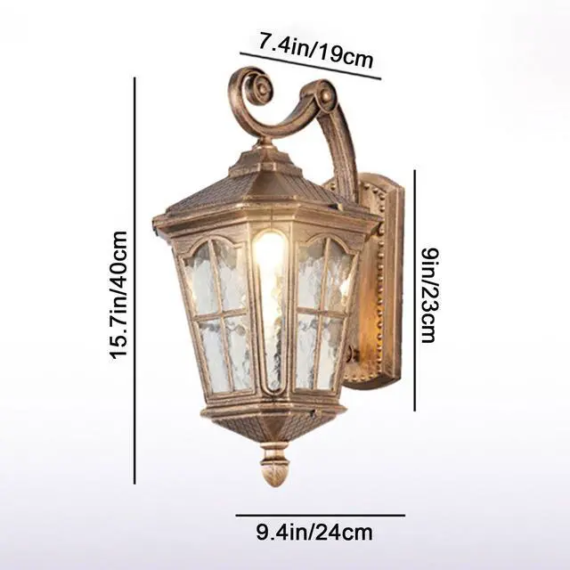 Alt view image 7 of 7 - Vintage Outdoor Wall Light Waterproof Exterior Porch Wall Lanterns Wall Mounted Fixture with Water Ripple Glass for House Front Porch Patio