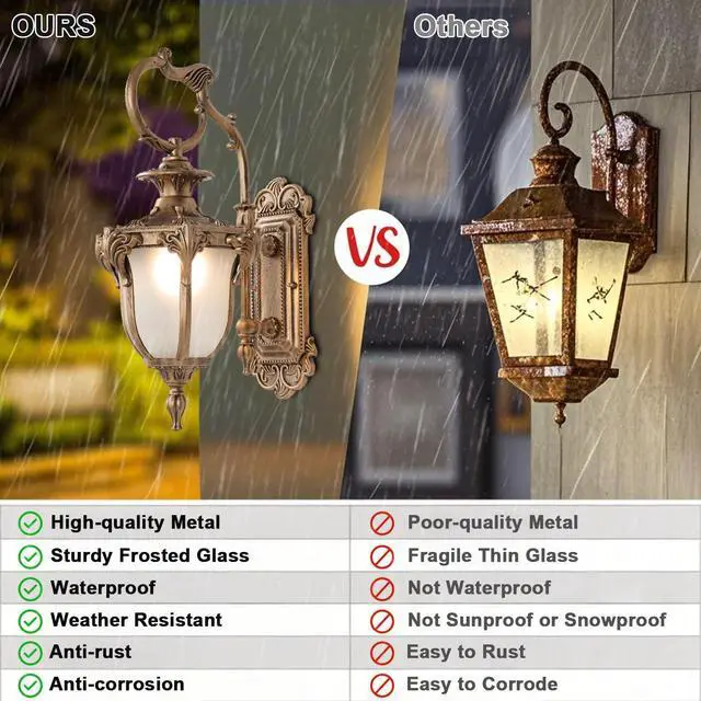 Alt view image 5 of 7 - Bronze Outdoor Wall Lights IP65 Waterproof Exterior Wall Lantern Rustproof Aluminum Outside Lighting Fixtures with Frosted Glass for Garage Front Porch Entryway Patio