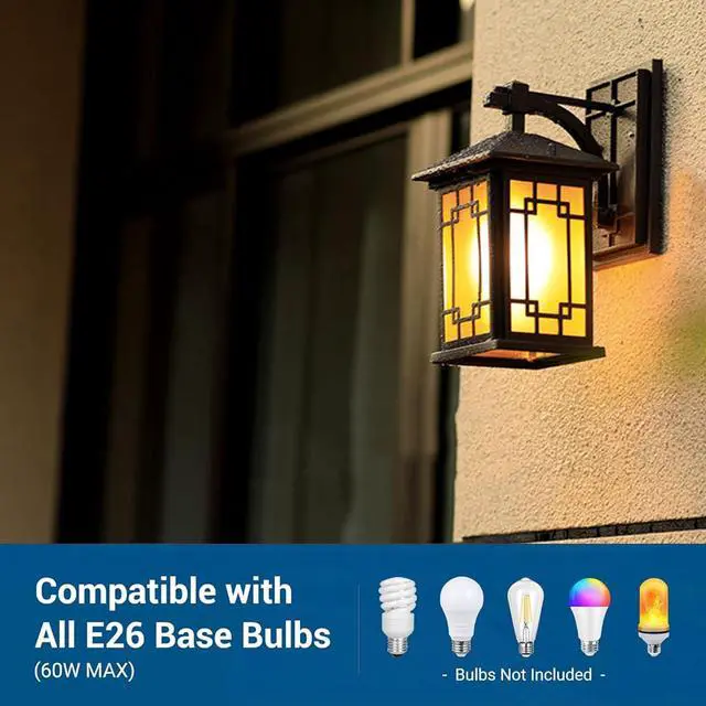 Alt view image 5 of 7 - Outdoor Wall Lantern Exterior Waterproof Wall Light Fixtures Porch Sconces with E26 Sockets & Glass Shades for Entryway, Garage, Patio