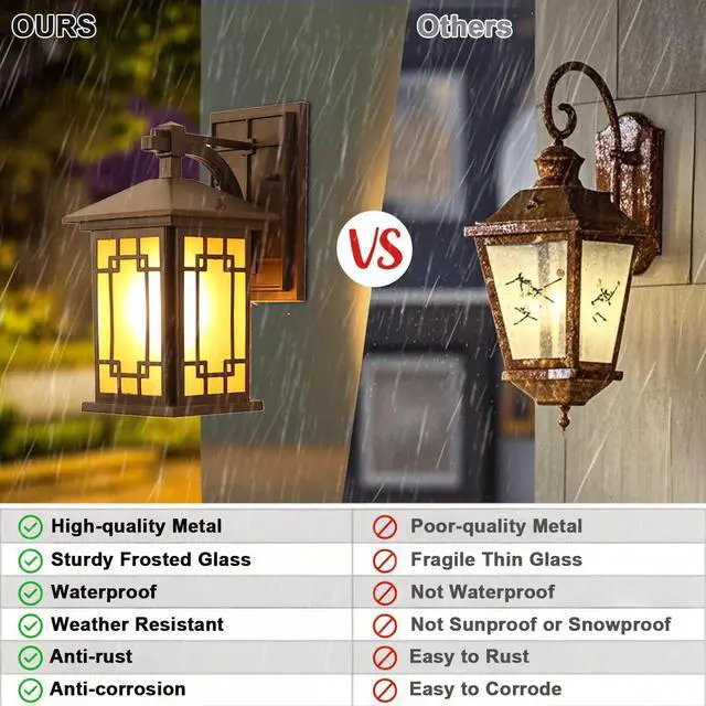 Alt view image 4 of 7 - Outdoor Wall Lantern Exterior Waterproof Wall Light Fixtures Porch Sconces with E26 Sockets & Glass Shades for Entryway, Garage, Patio