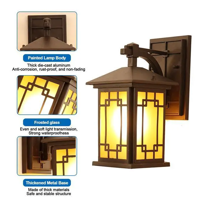Alt view image 6 of 7 - Outdoor Wall Lantern Exterior Waterproof Wall Light Fixtures Porch Sconces with E26 Sockets & Glass Shades for Entryway, Garage, Patio