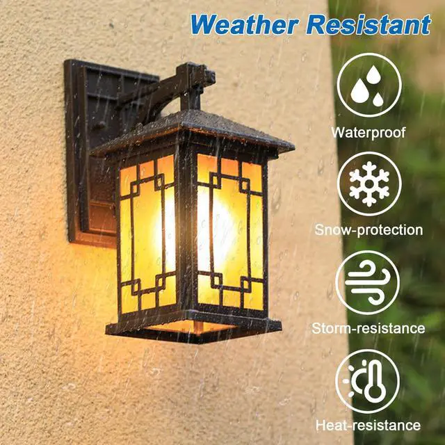 Alt view image 3 of 7 - Outdoor Wall Lantern Exterior Waterproof Wall Light Fixtures Porch Sconces with E26 Sockets & Glass Shades for Entryway, Garage, Patio