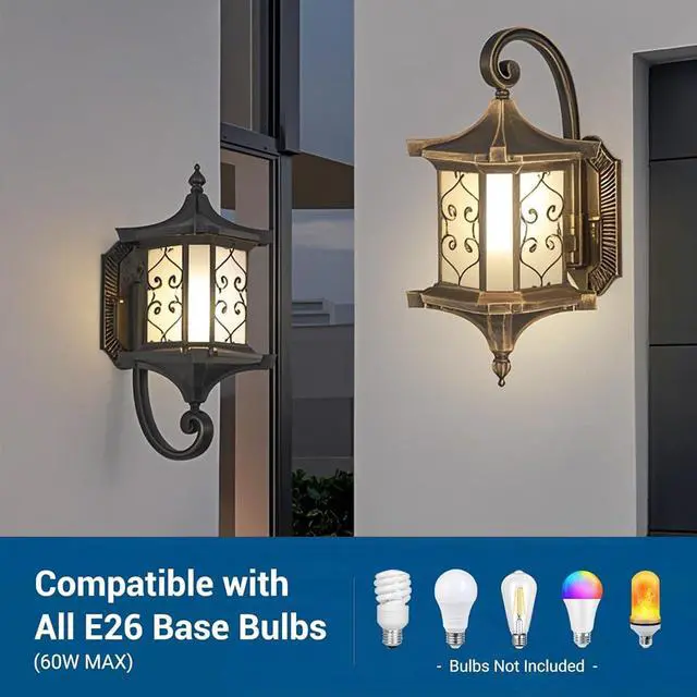 Alt view image 5 of 7 - 17.7 Inch Large Outdoor Wall Lanterns IP65 Waterproof Anti-Rust Retro Front Porch Lights Aluminum Wall Mount Exterior Light Fixtures with Frosted Glass for House Patio Entryway Garage