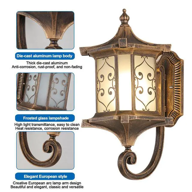 Alt view image 6 of 7 - 17.7 Inch Large Outdoor Wall Lanterns IP65 Waterproof Anti-Rust Retro Front Porch Lights Aluminum Wall Mount Exterior Light Fixtures with Frosted Glass for House Patio Entryway Garage