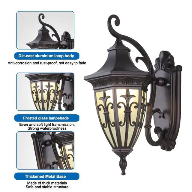 Alt view image 6 of 7 - Vintage Outdoor Wall Light Fixtures 15.7 inch Waterproof Exterior Wall Lantern Anti-Rust Aluminium Porch Lights for House Garage Doorway