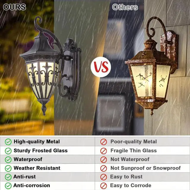 Alt view image 4 of 7 - Vintage Outdoor Wall Light Fixtures 15.7 inch Waterproof Exterior Wall Lantern Anti-Rust Aluminium Porch Lights for House Garage Doorway