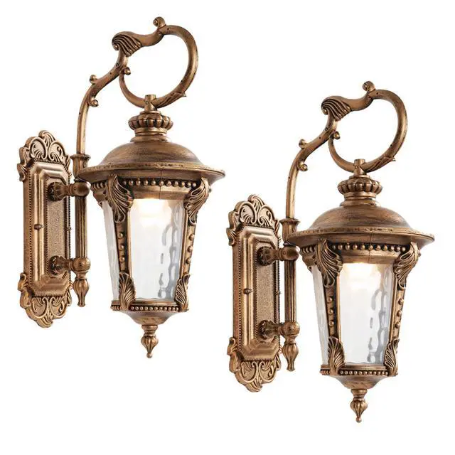Alt view image 2 of 7 - Outdoor Wall Lanterns Vintage Bronze Outdoor Wall Light Fixtures 13 Waterproof Anti-Rust Aluminum Porch Lights with Water Ripple Glass E26 Socket for House Front Door Garage