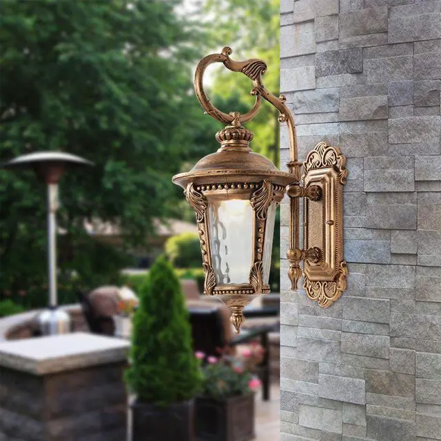 Alt view image 3 of 7 - Outdoor Wall Lanterns Vintage Bronze Outdoor Wall Light Fixtures 13 Waterproof Anti-Rust Aluminum Porch Lights with Water Ripple Glass E26 Socket for House Front Door Garage