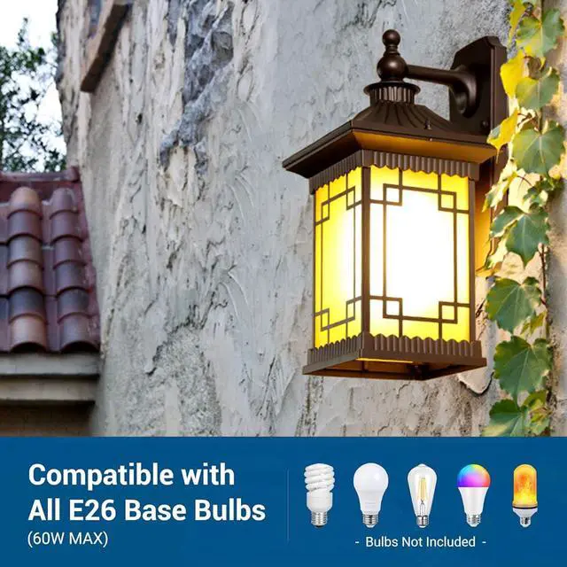 Alt view image 5 of 7 - 16.5" Retro Outdoor Wall Light Coffee Aluminum Exterior Wall Lantern Anti-Rust Waterproof Porch Light Outdoor with Brown Glass Shade for Front Porch Garage Patio