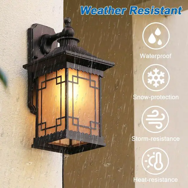 Alt view image 2 of 7 - 16.5" Retro Outdoor Wall Light Coffee Aluminum Exterior Wall Lantern Anti-Rust Waterproof Porch Light Outdoor with Brown Glass Shade for Front Porch Garage Patio