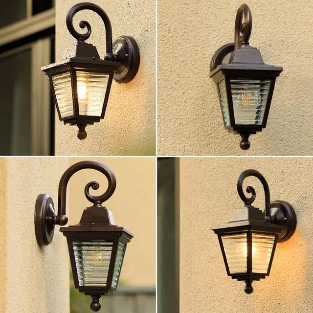 Alt view image 5 of 7 - Outdoor Wall Light Fixture IP65 Waterproof Exterior Wall Sconces with Striped Glass Aluminum Vintage Porch Lights for House Front Porch Patio