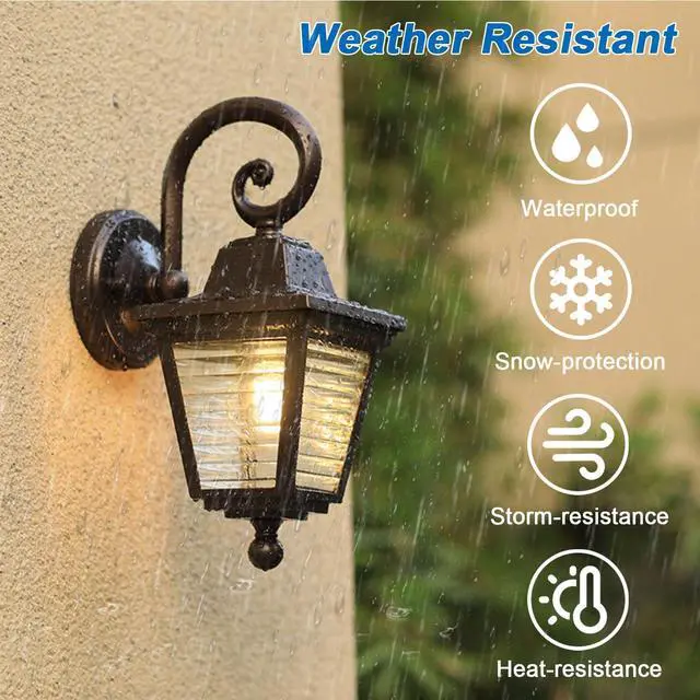 Alt view image 2 of 7 - Outdoor Wall Light Fixture IP65 Waterproof Exterior Wall Sconces with Striped Glass Aluminum Vintage Porch Lights for House Front Porch Patio