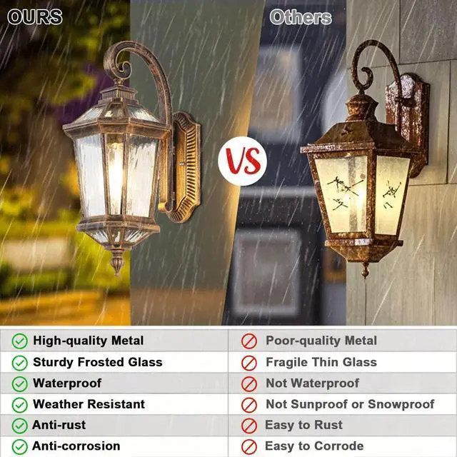 Alt view image 3 of 7 - Outdoor Wall Lights Waterproof Vintage Exterior Sconces Lanterns 16.5 inch Aluminum Porch Lights with E26 Sockets & Water Ripple Glass for House Front Door Garage