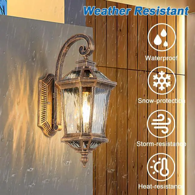 Alt view image 2 of 7 - Outdoor Wall Lights Waterproof Vintage Exterior Sconces Lanterns 16.5 inch Aluminum Porch Lights with E26 Sockets & Water Ripple Glass for House Front Door Garage
