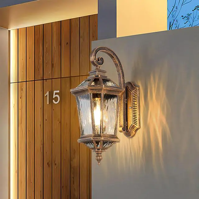 Alt view image 5 of 7 - Outdoor Wall Lights Waterproof Vintage Exterior Sconces Lanterns 16.5 inch Aluminum Porch Lights with E26 Sockets & Water Ripple Glass for House Front Door Garage