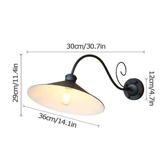 Alt view image 7 of 7 - 2 PCS Antique American Outdoor Wall Lights Anti-Rust Waterproof 14.1 inch Large Gooseneck Wall Sconce Black Vintage Farmhouse Barn Light Wall Mount Light Fixture for Porch Garage Patio