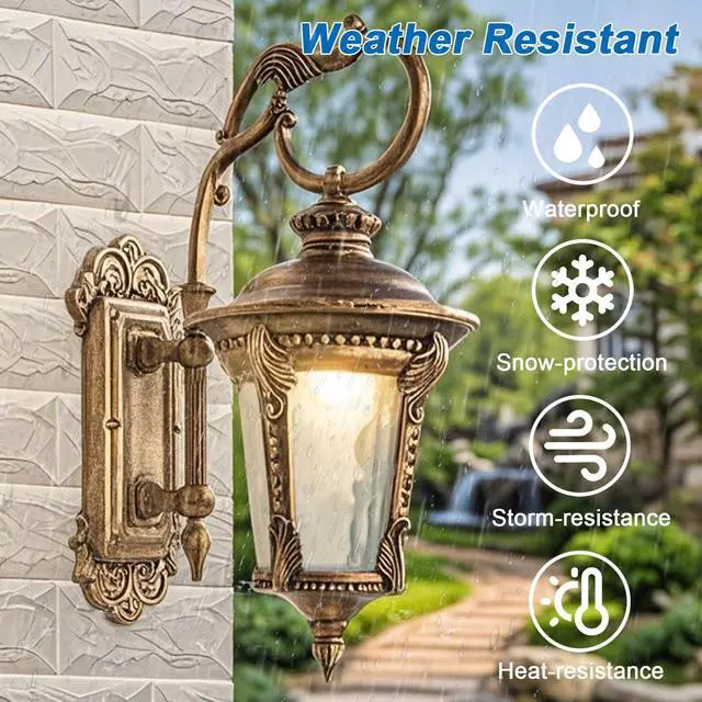 Alt view image 4 of 7 - Outdoor Wall Lanterns Vintage Bronze Outdoor Wall Light Fixtures 13 Waterproof Anti-Rust Aluminum Porch Lights with Water Ripple Glass E26 Socket for House Front Door Garage