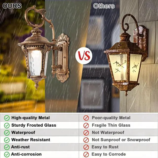 Alt view image 5 of 7 - Outdoor Wall Lanterns Vintage Bronze Outdoor Wall Light Fixtures 13 Waterproof Anti-Rust Aluminum Porch Lights with Water Ripple Glass E26 Socket for House Front Door Garage
