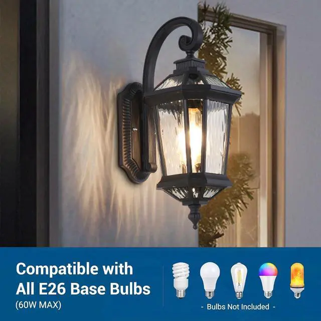 Alt view image 4 of 7 - Outdoor Wall Lights Waterproof Vintage Exterior Sconces Lanterns 16.5 inch Aluminum Porch Lights with E26 Sockets & Water Ripple Glass for House Front Door Garage
