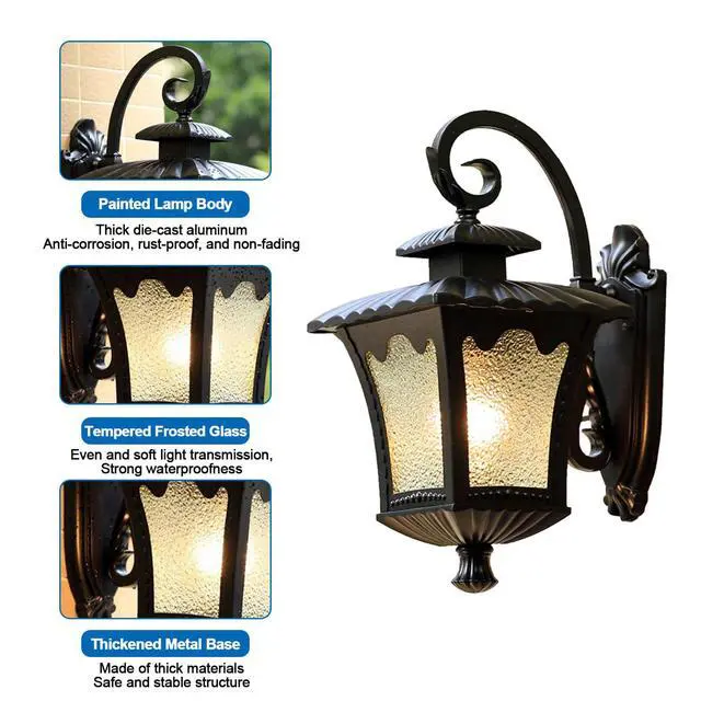 Alt view image 5 of 7 - Vintage Outdoor Light Fixtures Anti-Rust Outside Black Wall Lanterns Aluminium Waterproof Exterior Porch Lights for Front Door Garage Patio