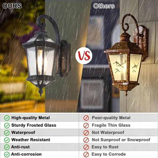 Alt view image 3 of 7 - Outdoor Wall Lights Waterproof Vintage Exterior Sconces Lanterns 16.5 inch Aluminum Porch Lights with E26 Sockets & Water Ripple Glass for House Front Door Garage