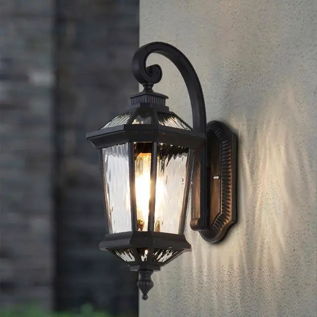 Alt view image 5 of 7 - Outdoor Wall Lights Waterproof Vintage Exterior Sconces Lanterns 16.5 inch Aluminum Porch Lights with E26 Sockets & Water Ripple Glass for House Front Door Garage