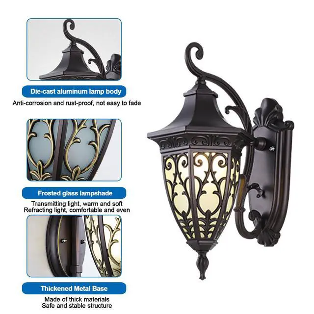 Alt view image 6 of 7 - Outdoor Wall Lantern Coffee IP65 Waterproof Exterior Wall Light Fixtures with Frosted Glass Shade 15.7 inch Large Size Aluminum Outdoor Wall Sconce for House Porch Garage