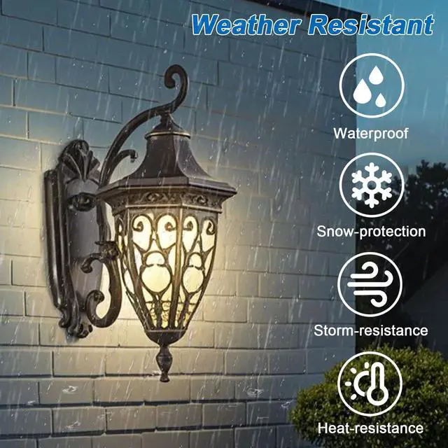 Alt view image 2 of 7 - Outdoor Wall Lantern Coffee IP65 Waterproof Exterior Wall Light Fixtures with Frosted Glass Shade 15.7 inch Large Size Aluminum Outdoor Wall Sconce for House Porch Garage