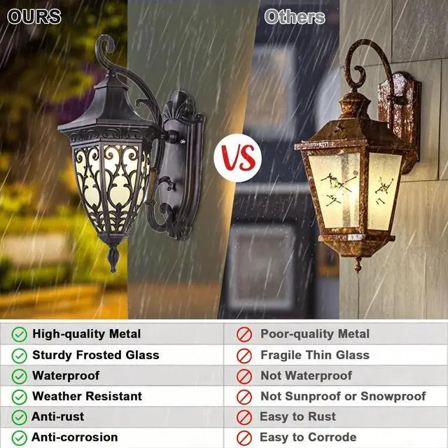 Alt view image 3 of 7 - Outdoor Wall Lantern Coffee IP65 Waterproof Exterior Wall Light Fixtures with Frosted Glass Shade 15.7 inch Large Size Aluminum Outdoor Wall Sconce for House Porch Garage