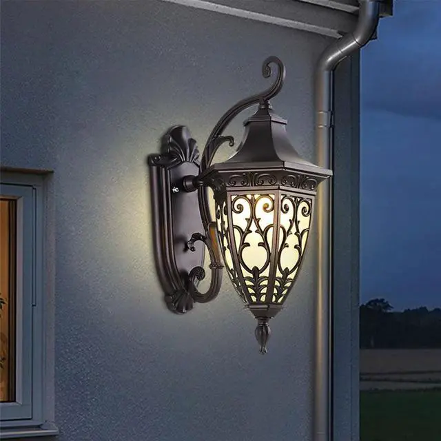 Alt view image 4 of 7 - Outdoor Wall Lantern Coffee IP65 Waterproof Exterior Wall Light Fixtures with Frosted Glass Shade 15.7 inch Large Size Aluminum Outdoor Wall Sconce for House Porch Garage